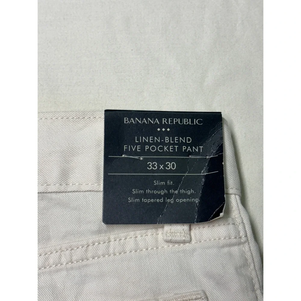 NWT Banana Republic Mens 33x30 Linen Blend Slim Fit 5-Pocket Pant Cream